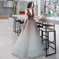 Unique v neck tulle long prom dress - Thumbnail 4