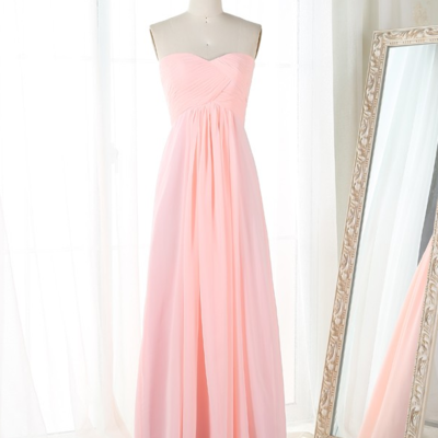Simple a-line floor-length pink chiffon bridesmaid dress,prom dress - Thumbnail 1