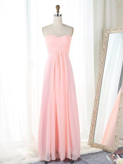 Simple A-Line Floor-Length Pink Chiffon Bridesmaid Dress,Prom Dress