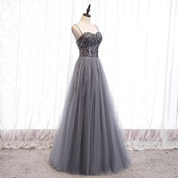 Gray tulle sequins long prom dress - Thumbnail 3