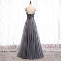 Gray tulle sequins long prom dress - Thumbnail 4