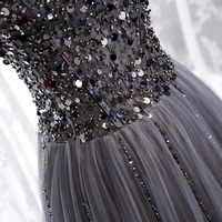 Gray tulle sequins long prom dress - Thumbnail 2