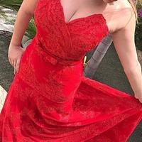 Red Lace Prom Dresses A-Line Sweetheart Bow Waist Charming Graduation Dresses Long See Though Back Night Party Gowns - Thumbnail 2