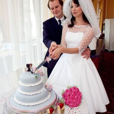 1950s vintage polka dot wedding dresses crew neck mini short bridal gowns,377 - Thumbnail 5