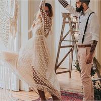 A Line Tulle Dotted Lace Wedding Dresses Simple Sheer Long Sleeve Bridal Gowns,379 - Thumbnail 1