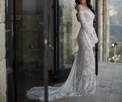 Stunning Mermaid Bohemian Garden Wedding Dresses Sheer Crew Neck Delicate Lace Long Sleeve Bridal Gowns,382