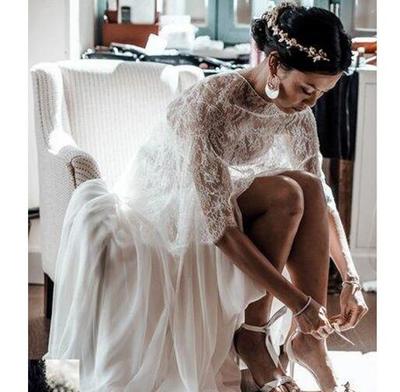 Spaghetti Strap Beach Wedding Dresses With Wrap Side Split Bohemian Chiffon Bridal Gown Backless Boho Wedding Dress,387