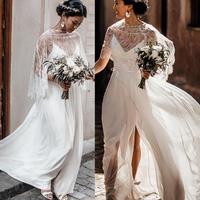 Spaghetti Strap Beach Wedding Dresses With Wrap Side Split Bohemian Chiffon Bridal Gown Backless Boho Wedding Dress,387 - Thumbnail 1