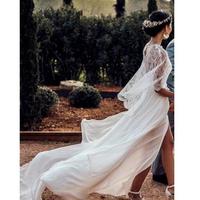 Spaghetti Strap Beach Wedding Dresses With Wrap Side Split Bohemian Chiffon Bridal Gown Backless Boho Wedding Dress,387 - Thumbnail 3