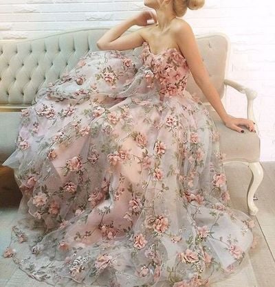 2019 Pink Flowers Wedding Dress, Ball Gown Long Wedding Dresses, Satin Wedding Gown Bridal Dress,392