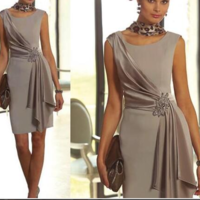 Modest Plus Size Short Mother Of the Bride Dresses Sheath With Scoop Neck Cap Sleeve Beaded Wedding Groom Party Evening Gowns,396 - Thumbnail 1