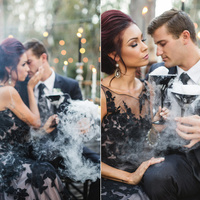 Vintage Black Mermaid Tulle Wedding Dresses Sheer Crew Neck Appliques Bridal Gowns,398 - Thumbnail 1