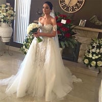 Off Shoulder Lace Mermaid Wedding Dresses Remove Train Bridal Gowns Custom Made,,399 - Thumbnail 1