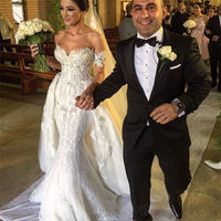 Off Shoulder Lace Mermaid Wedding Dresses Remove Train Bridal Gowns Custom Made,,399 - Thumbnail 3