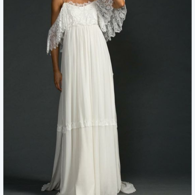 Boho wedding dress, bohemian lace chiffon wedding dress, off shoulder long wedding dress bridal dress,402 - Thumbnail 5