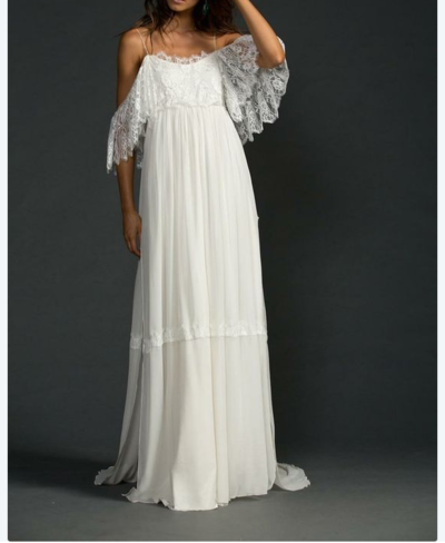 Boho Wedding Dress, Bohemian Lace Chiffon Wedding Dress, Off Shoulder Long Wedding Dress Bridal Dress,402