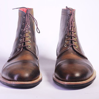 Men's Handmade 2 Tone Ankle High Cap Toe Lace Up Leather Boot - Thumbnail 3