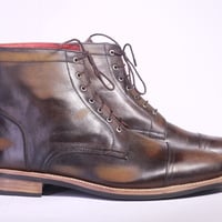 Men's Handmade 2 Tone Ankle High Cap Toe Lace Up Leather Boot - Thumbnail 4