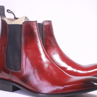 Men's Handmade Burgundy Ankle High Chelsea Leather Boot - Thumbnail 1