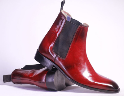 Men's Handmade Burgundy Ankle High Chelsea Leather Boot