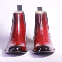 Men's Handmade Burgundy Ankle High Chelsea Leather Boot - Thumbnail 4