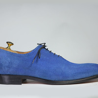Handmade Blue Lace Up Suede Shoes For Men's - Thumbnail 1