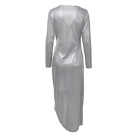 Deep V-Neck Long Sleeve Sexy Package Hip Dress - Thumbnail 2