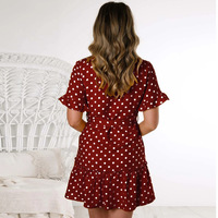 V-Neck Single-Breasted Short Sleeve Dress - Thumbnail 3