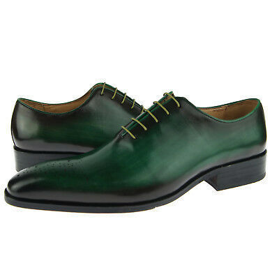 Genuine Leather Burnished Green Tone Oxford Made To Order Black Sole LaceupShoes