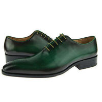Genuine Leather Burnished Green Tone Oxford Made To Order Black Sole LaceupShoes - Thumbnail 3