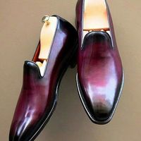 Mens Patina Loafers Shoes Handmade Ox Blood for Men Custom Made for Men Two Tone - Thumbnail 3