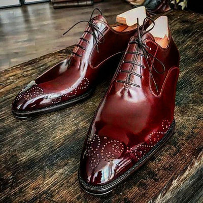 Magnificent maroon color black sole superior leather lace up men oxford shoes