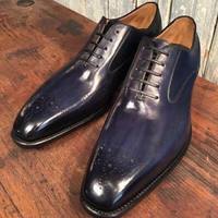 Burnished Brogue Toe Genuine Purple Tone Premium Leather Formal Men Oxford Shoes - Thumbnail 3