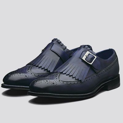 Single buckle strap men blue tone genuine leather customized monk vintage shoes