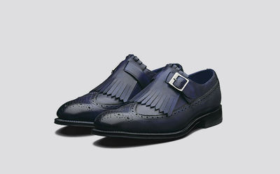 Single Buckle Strap Men Blue Tone Genuine Leather Customized Monk Vintage Shoes