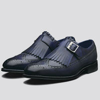 Single Buckle Strap Men Blue Tone Genuine Leather Customized Monk Vintage Shoes - Thumbnail 3
