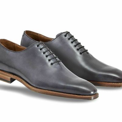 Gray color brown sole superior leather lace up men oxford handmade formal shoes