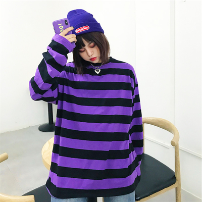 Free Shipping-VINTAGE PURPLE AND BLACK LONG SLEEVE TEE