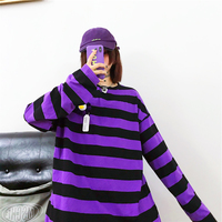 Free Shipping-VINTAGE PURPLE AND BLACK LONG SLEEVE TEE - Thumbnail 1