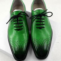 Burnished Medallion Toe Green Tone Oxford Premium Leather Lace Up Men Shoes - Thumbnail 3