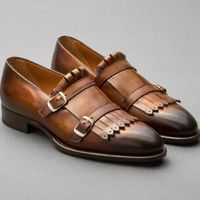 Double Buckle Straps Burnished Brown Tone Premium Leather Customized Monk Shoes - Thumbnail 3