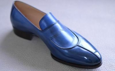 Men's Blue Color Burnished Split Toe Loafer Slip On Party Wear Leather Shoes