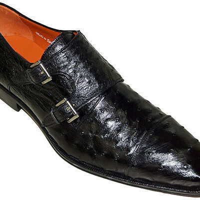 New handmade pure black ostrich leather stylish monk strep shoes for men's