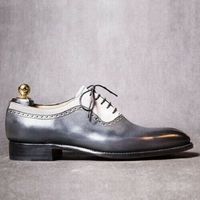 Handmade Men’s Leather Suede Lace Up Stylish Shoes, Men’s Gray White Stylish - Thumbnail 3