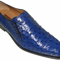 New Handmade Pure Blue Ostrich Leather Stylish Lace up Shoes for Men's - Thumbnail 3
