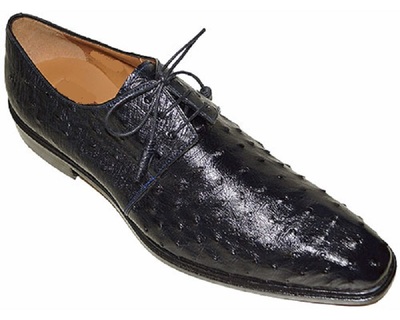 New Handmade Pure Black Ostrich Leather Stylish Lace up Shoes for Men's