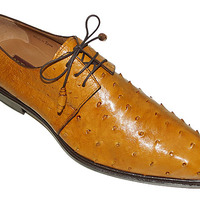 New Handmade Pure Tan Ostrich Leather Stylish Lace up Shoes for Men's - Thumbnail 3