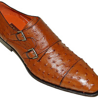 New Handmade Pure Tan Ostrich Leather Stylish Monk Strep Shoes for Men's - Thumbnail 3