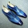 Oxford Two Tone Blue Wing Tip Real Leather Lace Up Shoes Men Formal Dress Shoes-3