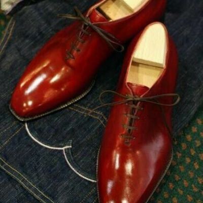 Handmade men’s new pure handmade maroon leather lace up dress shoes for men's
